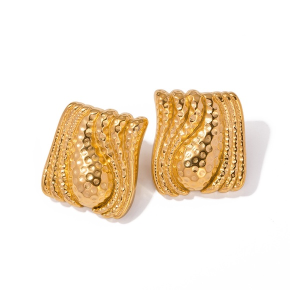 NEW: 24K Gold Square Chunky Earrings*Statement Earrings*Waterproof*Sweatproof* - Picture 5 of 5